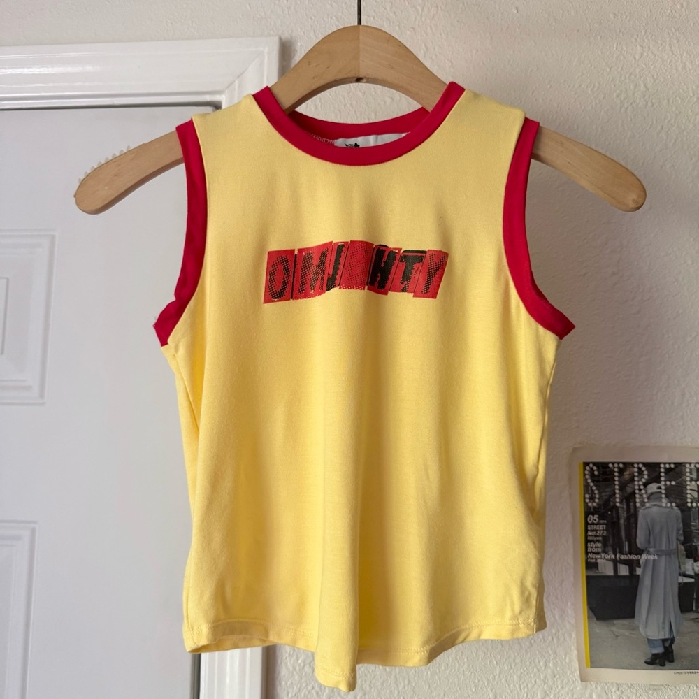 omighty Yellow Tank Top with Red Trim